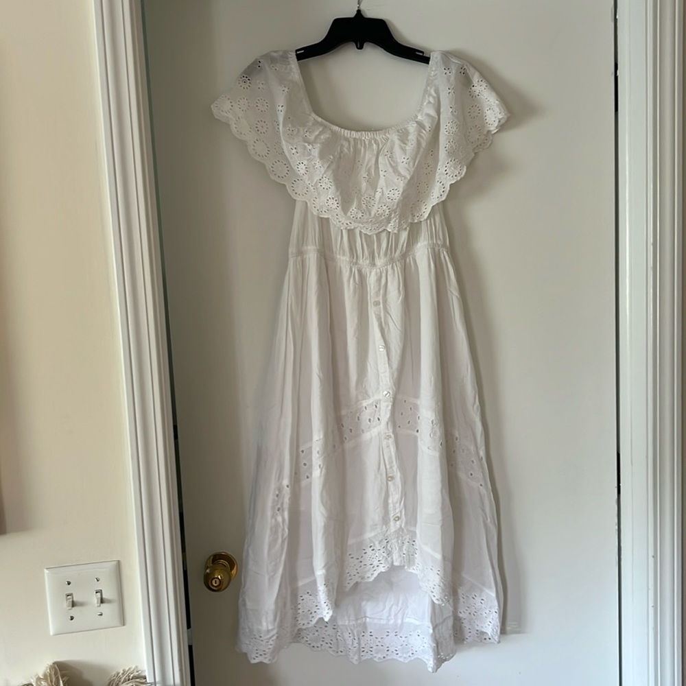 Women’s Off The Shoulder White Cotton Lace Overlay Midi Dress